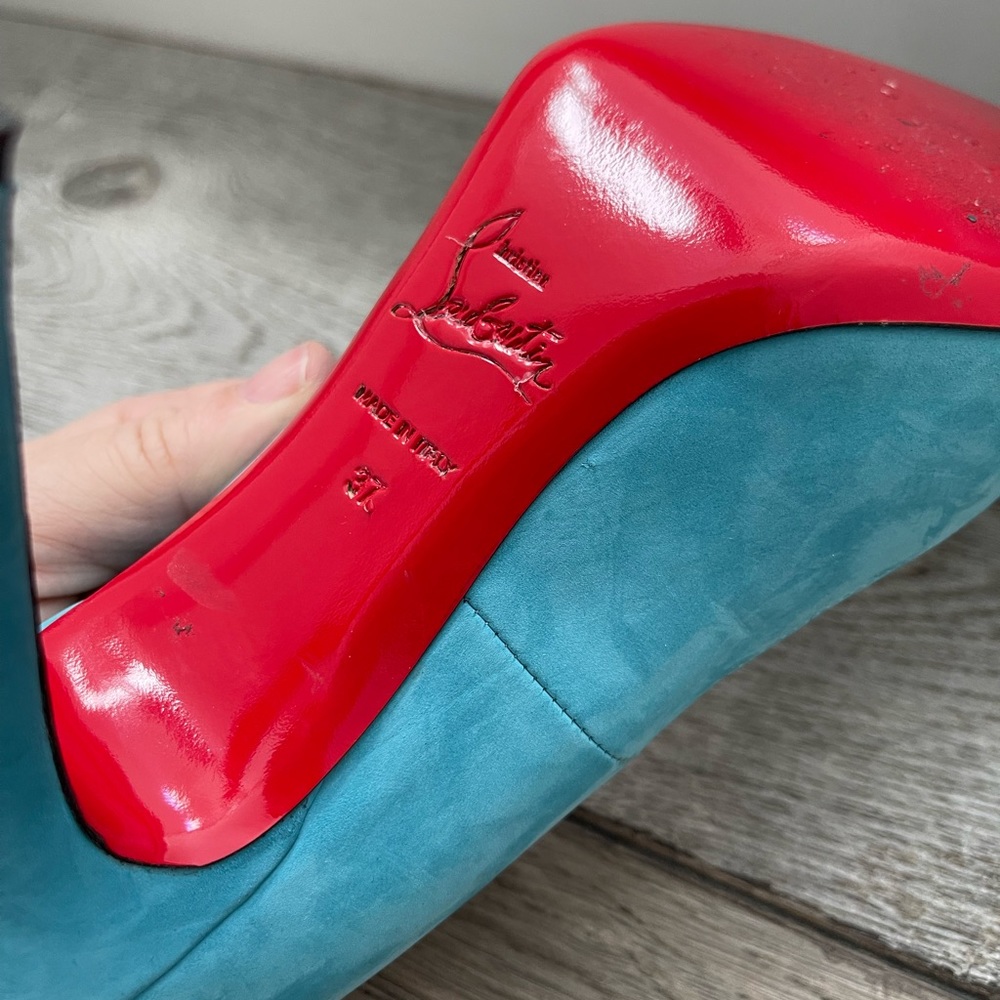 Christian Louboutin Baby Blue Suede round Toe High Heels Shoes 37 7 - Picture 11 of 14